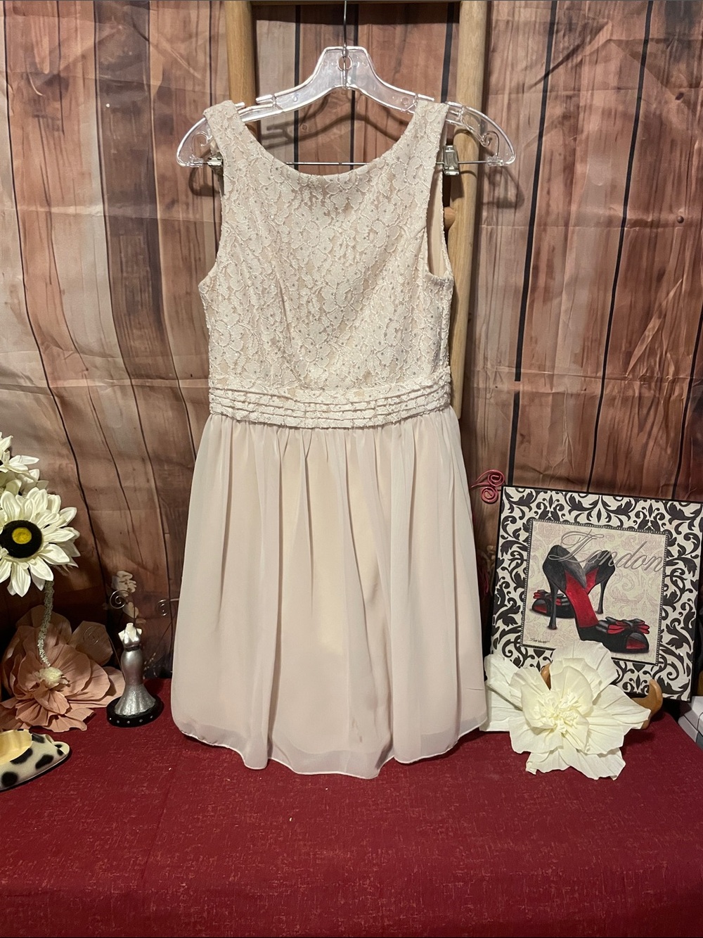 Speechless Cream Lace Bodice Chiffon Skater Dress